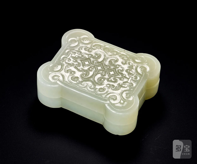 清 白玉仿青铜器纹饰印泥盒